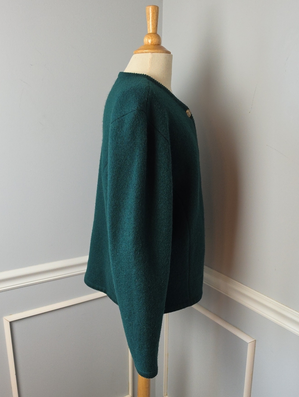 ALEXANDRA BARTLETT 100% Wool Green‎ Gold Tone Button VTG 80s Cardigan Sweater L - Picture 4 of 9